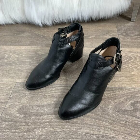 SENSO Womens Biker Moto Buckle Leather Ankle Boots Booties Cut out sides Black 6 - Picture 2 of 16